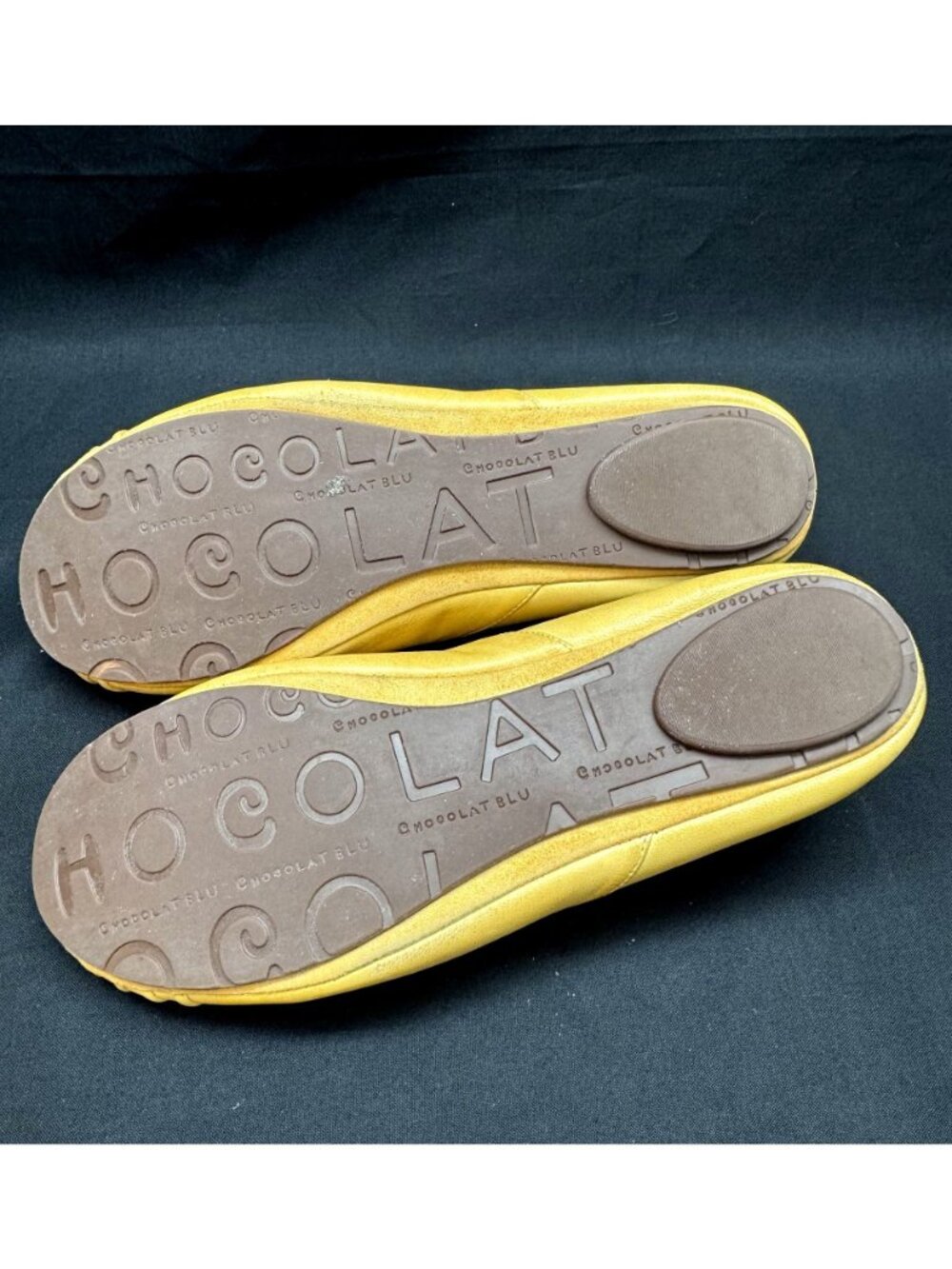 Chocolat Blu Leather Flats Mustard Marigold Yellow Pleated Toe Women's Size 8 - Picture 5 of 9